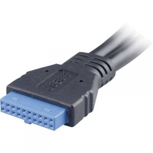 USB 3.0 adapter kábel, 19 pólusú, 2 x USB A aljzat, 15 cm, Akasa AK-CBUB09-15BK