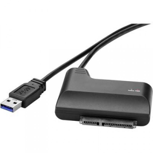 Merevlemez átalakító, 1x USB 3.0 dugó A - 1x SATA kombi dugó, 7+15 pólus, 0,3 m, fekete, Renkforce