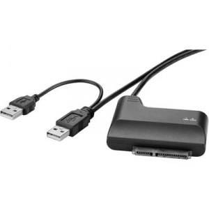 Merevlemez átalakító, 1x USB 2.0 dugó A - 1x SATA kombi dugó, 7+15 pólus, 0,3 m, fekete, Renkforce