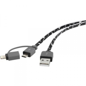 Renkforce USB 2.0 Csatlakozókábel [1x USB 2.0 dugó, A típus - 1x USB 2.0 dugó, mikro B típus, Apple Dock dugó Lightning] 20.00 cm Terepszínű Nagy ruga