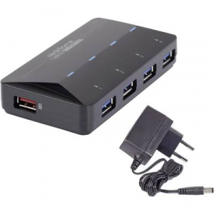 4+1 portos USB hub, gyorstöltő porttal, LED-es, Renkforce