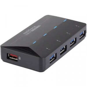 4+1 portos USB hub, gyorstöltő porttal, LED-es, Renkforce