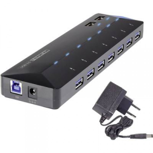 7+2 portos USB hub, gyorstöltő porttal, LED-es, Renkforce