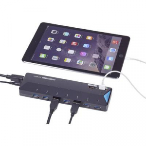 7+2 portos USB hub, gyorstöltő porttal, LED-es, Renkforce