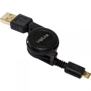 USB - Mikro USB átalakító kábel, feltekercselővel 0.75 m fekete LogiLink CU0090