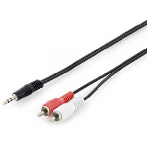 Digitus Jack / RCA Audio Csatlakozókábel [1x Jack dugó, 3,5 mm-es - 2x RCA dugó] 2.50 m Fekete Egyszeres árnyékolás, Kerek