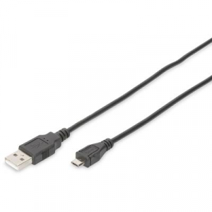 Digitus USB 2.0 Csatlakozókábel [1x USB 2.0 dugó, A típus - 1x USB 2.0 dugó, mikro B típus] 1.80 m Fekete Kerek, Kettős árnyékolás