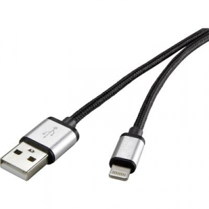 Renkforce USB 2.0 Csatlakozókábel [1x USB 2.0 dugó, A típus - 1x Apple Dock dugó Lightning] 0.50 m Sötétszürke Gesleeved