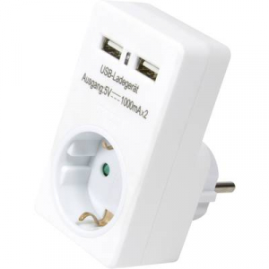 Hálózati USB töltő konnektor adapter, 2 USB aljzattal 115-230V/AC max.2x1000 mA LogiLink PA0112