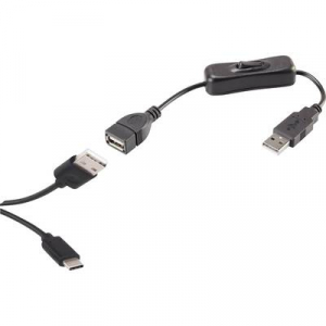 Renkforce USB 2.0 Csatlakozókábel [1x USB 2.0 dugó, A típus - 1x USB-C™ dugó] 1.25 m Fekete Be-/kikapcsolóval, Aranyozatt érintkező