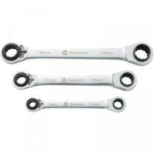 Racsnis csillag villáskulcs készlet, 8-19 mm, 4 in 1, 3 részes króm-vanádium TOOLCRAFT