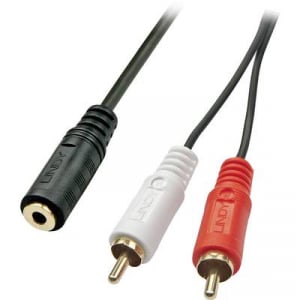 LINDY RCA / Jack Audio Átalakító [2x RCA dugó - 1x Jack alj, 3,5 mm-es] Fekete