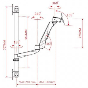 SpeaKa Professional SuperFlex monitor tartó, állítható magasságú, falra szerelhető, gáznyomásos technikával