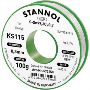 Forrasztóhuzal, ólommentes, 100 g, 0,3 mm, 3,0%, KS115