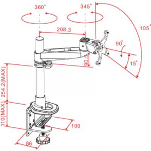 SpeaKa Professional Swivel monitor tartó, állítható magassággal, asztalra szerelhető, Grommet- és C csíptetővel