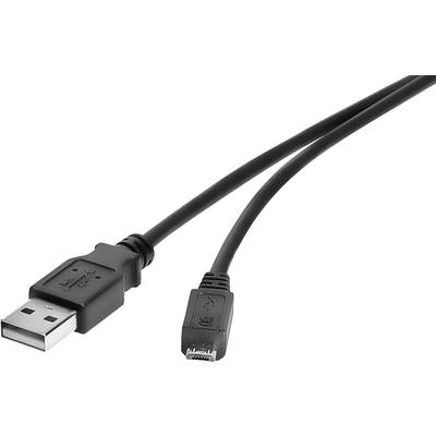 USB 2.0 kábel, 1x USB 2.0 dugó A - 1x USB 2.0 dugó micro B, 3 m, fekete, aranyozott, Renkforce