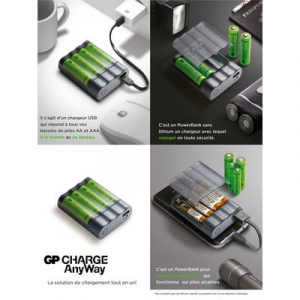 GP Batteries Charge Anyway X411 NiMH Mikro (AAA), Ceruza (AA) Hengeres akku töltő Akkukkal