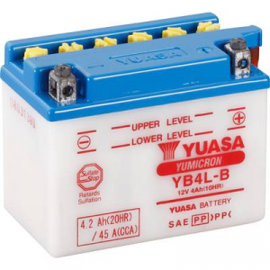 Motorkerékpár elem Yuasa YB4LB DC 12 V 4 Ah A következő modellekhez Motorkerékpárok, Motoros rollerek, Quadok, Jetski, Hómobil, Fűnyíró traktor