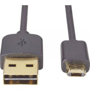 USB - Mikro USB átalakító kábel, megfordítható micro USB csatlakozóval 1m, fekete, Renkforce