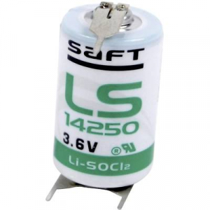 1/2 AA lítium elem, forrasztható, 3,6V 1200 mAh, forrfüles, 15 x 25 mm, Saft LS142503PFRP