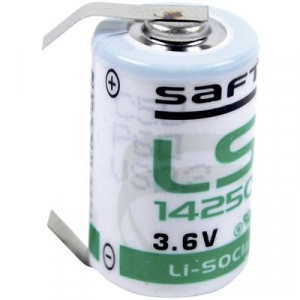 1/2 AA lítium elem, forrasztható, 3,6V 1200 mAh, forrfüles, 15 x 25 mm, Saft LS14250CLG