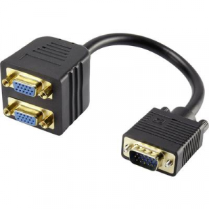 VGA elosztó kábel, 1x VGA dugó - 2x VGA aljzat, 0,2 m, aranyozott, fekete, Renkforce