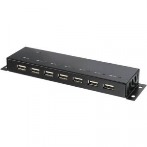 7 port USB 2.0 hub, fém ház, falra szerelhető, fekete, Renkforce