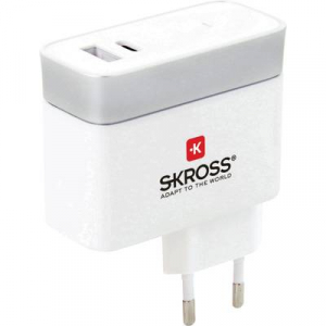 Skross 2.800131 USB-s töltőkészülék Aljzat dugó Kimeneti áram (max.) 5.4 A 2 x