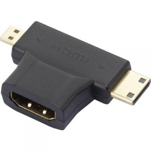 SpeaKa Professional HDMI Y adapter [1x HDMI dugó, C mini, HDMI dugó, D mikro - 1x HDMI alj] Fekete Aranyozatt érintkező