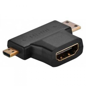 SpeaKa Professional HDMI Y adapter [1x HDMI dugó, C mini, HDMI dugó, D mikro - 1x HDMI alj] Fekete Aranyozatt érintkező