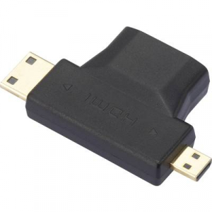 SpeaKa Professional HDMI Y adapter [1x HDMI dugó, C mini, HDMI dugó, D mikro - 1x HDMI alj] Fekete Aranyozatt érintkező