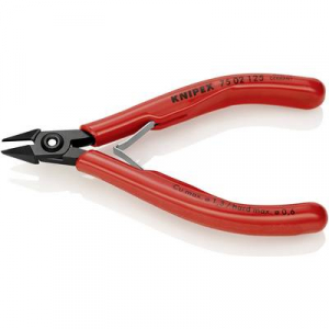 Elektronikai oldalcsípőfogó, lágy/közepes/kemény/zongora huzal max.: O 1,3/1/0,6/0,4 mm, Knipex 75 02 125 EAN