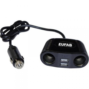 Szivargyújtó elosztó USB töltővel, 2 szivargyújtó aljzat, 2 USB A aljzat 12-24V/5V 2x2 A Eufab 16549