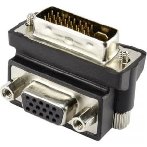 DVI - VGA átalakító adapter, 1x DVI dugó 24+5 pól. - 1x VGA aljzat 90°, fekete, Renkforce