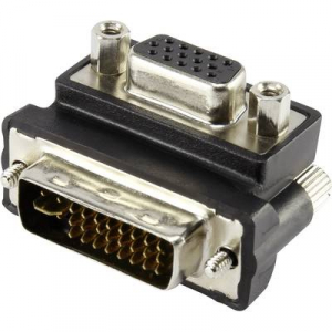 DVI - VGA átalakító adapter, 1x DVI dugó 24+5 pól. - 1x VGA aljzat 90°, fekete, Renkforce