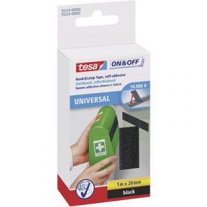 Tesa öntapadós tépőzár, tépőzáras ragasztószalag 1000 mm x 20 mm fekete TESA On & Off 55224-00-01