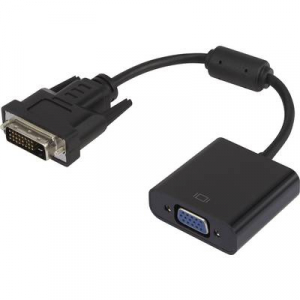 DVI/VGA átalakító adapter, 1x DVI dugó - 1x VGA alj 24+1 pól., aranyozott, fekete, ferrittel, Renkforce