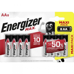 Ceruzaelem AA, alkáli mangán, 1,5V, 8 db, Energizer Max LR06, AA, LR6, AAB4E, AM3, 815, E91, LR6N