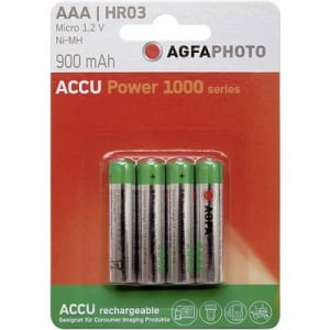 Mikroceruza akku AAA NiMH, 1,2V 900 mAh, 4 db, AgfaPhoto HR3, HR03, UO100557, DC2400, DC2400B4N, LR03