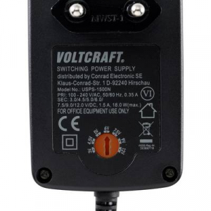 VOLTCRAFT USPS-1500N Dugasztápegység, beállítható 3 V/DC, 4.5 V/DC, 5 V/DC, 6 V/DC, 7.5 V/DC, 9 V/DC, 12 V/DC 1.5 A 18 W Szabályozható kimeneti feszül