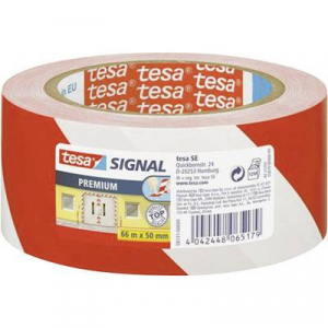 Veszély jelző szalag (H x Sz) 66 m x 50 mm, piros, fehér 58131-00-00 TESA, tartalom: 1 tekercs