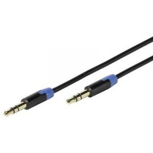 Jack audio kábel, 1x 3,5 mm jack dugó - 1x 3,5 mm jack dugó, 0,6 m, aranyozott, fekete, Vivanco 1010220