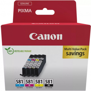 Canon Tinta CLI-581 Multipack CMYK fekete, Cián, Bíbor, Sárga (2103C004 / 2103C007)