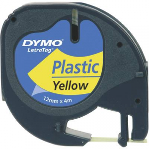 DYMO feliratozószalag LetraTag, 12mm, hiper-sárga/fekete, polieszter, S0721670