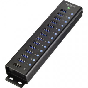 13+1 portos USB hub, alumínium, gyorstöltővel, falra szerelhető, Renkforce