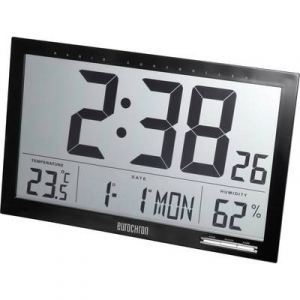Rádiójel vezérelt digitális falióra 370 x 230 x 30 mm fekete Eurochron EFWU Jumbo 100