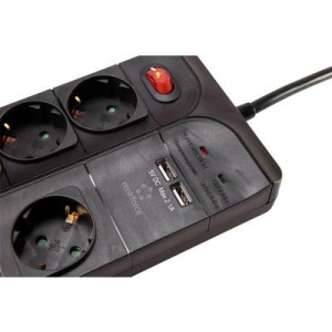 USB-s túlfeszültségvédő elosztó, 8 részes, fekete, Renkforce