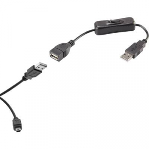 Renkforce USB 2.0 Csatlakozókábel [1x USB 2.0 dugó, A típus - 1x USB 2.0 dugó, mini B típus] 40.00 cm Fekete Be-/kikapcsolóval, Aranyozatt érintkező