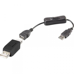 Renkforce USB 2.0 Csatlakozókábel [1x USB 2.0 dugó, A típus - 1x USB 2.0 dugó, A típus] 25.00 cm Fekete Be-/kikapcsolóval, Aranyozatt érintkező