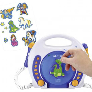 Gyermek karaoke szett, beépített CD lejátszóval, két mikrofonnal, USB-s, SD kártyás, fehér-kék X4-Tech Bobby Joey 701353